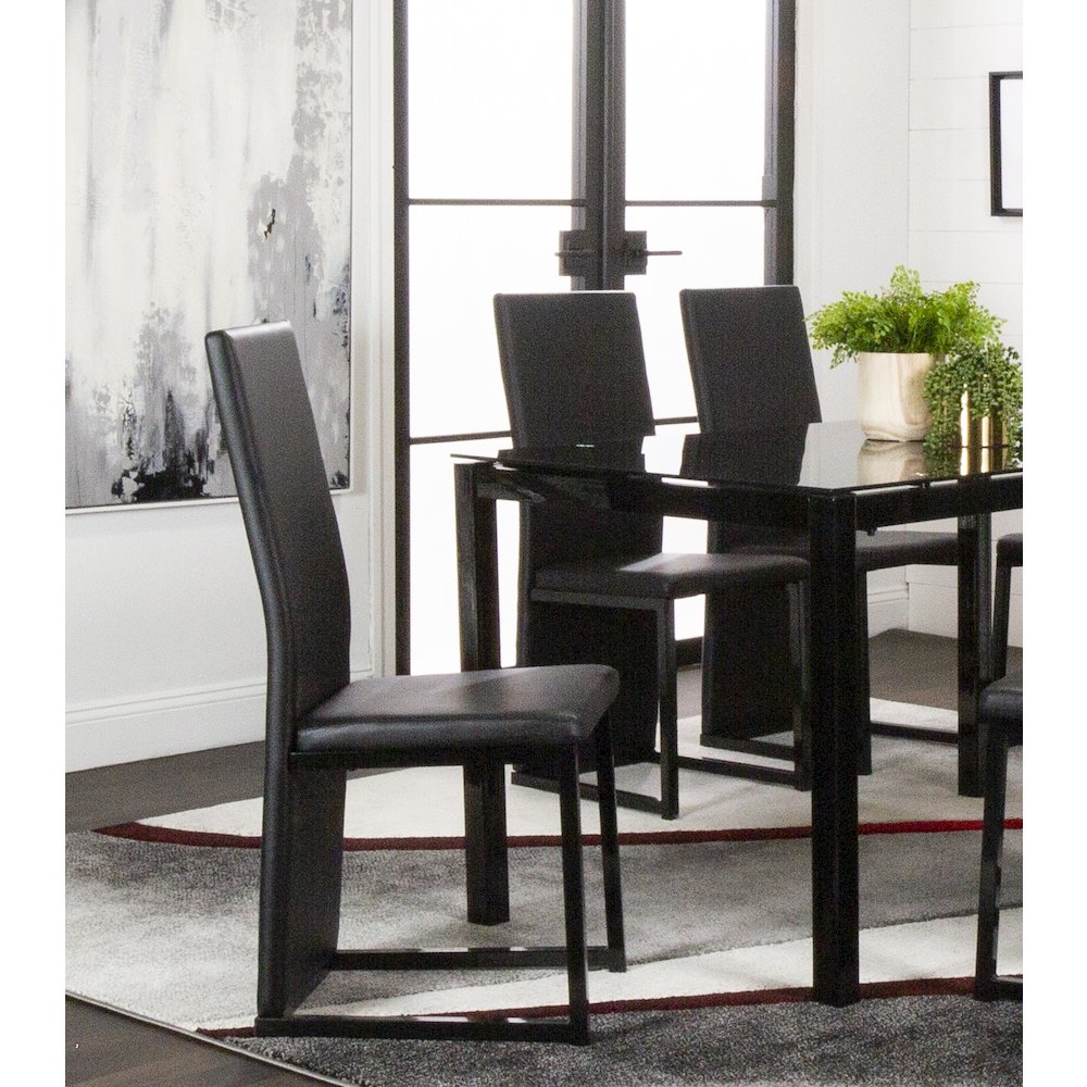 Six Cosmic Black Faux Leather Upholstered Dining Chairs with Powder-Coated Metal. Picture 4