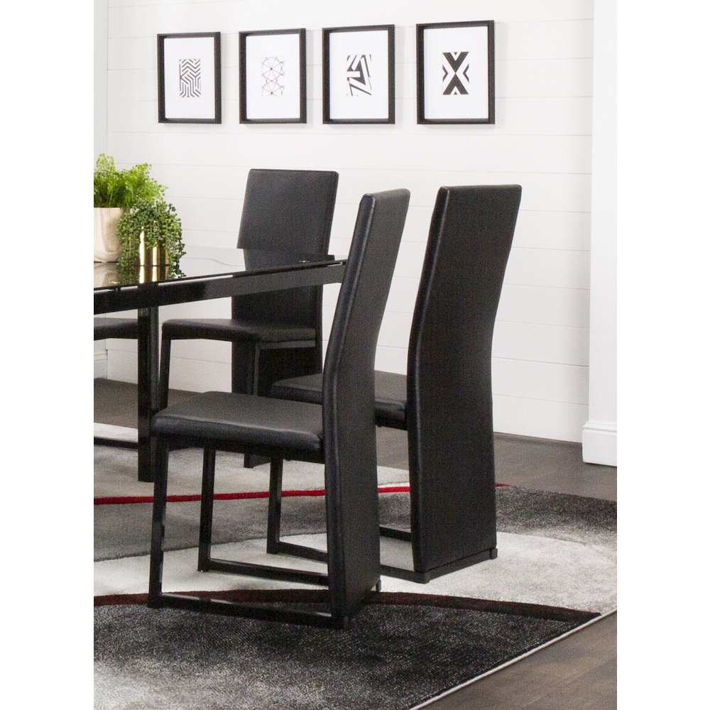 Six Cosmic Black Faux Leather Upholstered Dining Chairs with Powder-Coated Metal. Picture 5