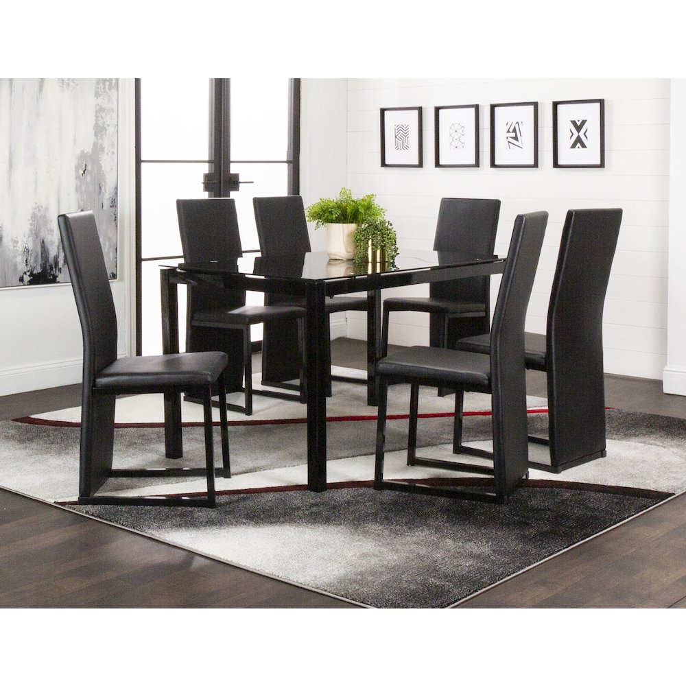 Six Cosmic Black Faux Leather Upholstered Dining Chairs with Powder-Coated Metal. Picture 6
