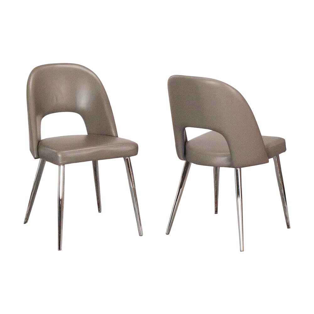 Mia Faux Leather Dining Chair, Polished Chrome Silver Tapered Legs, Mushroom. Picture 1