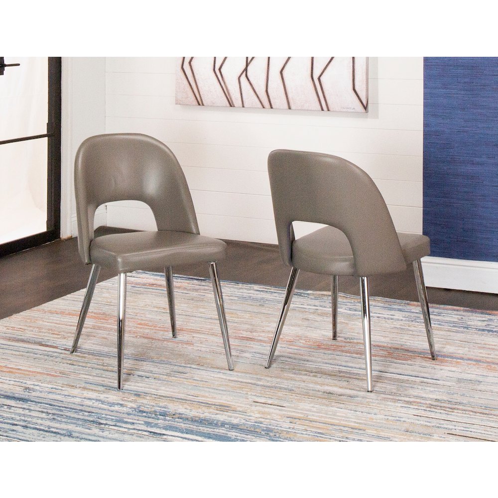Mia Faux Leather Dining Chair, Polished Chrome Silver Tapered Legs, Mushroom. Picture 2