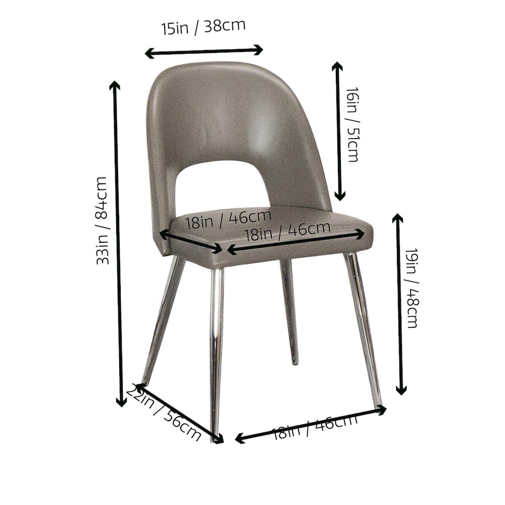 Mia Faux Leather Dining Chair, Polished Chrome Silver Tapered Legs, Mushroom. Picture 3