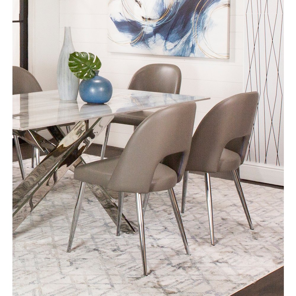 Mia Faux Leather Dining Chair, Polished Chrome Silver Tapered Legs, Mushroom. Picture 5