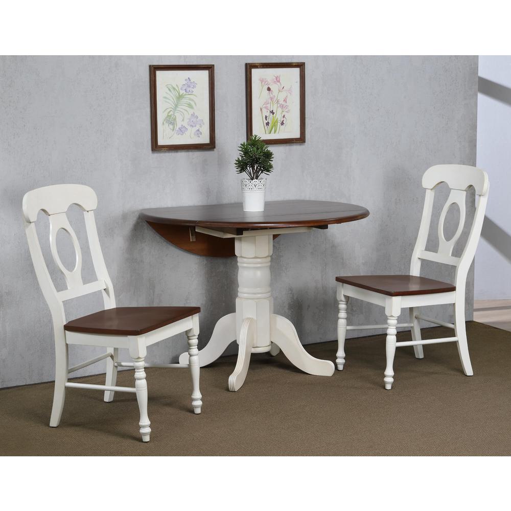 Andrews 3 Piece 42" Round Extendable Drop Leaf Dining Table Set. Picture 2