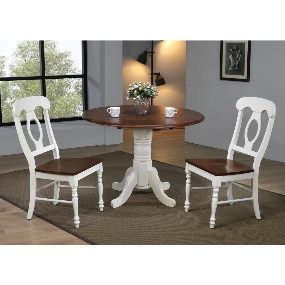 Andrews 3 Piece 42" Round Extendable Drop Leaf Dining Table Set. Picture 3