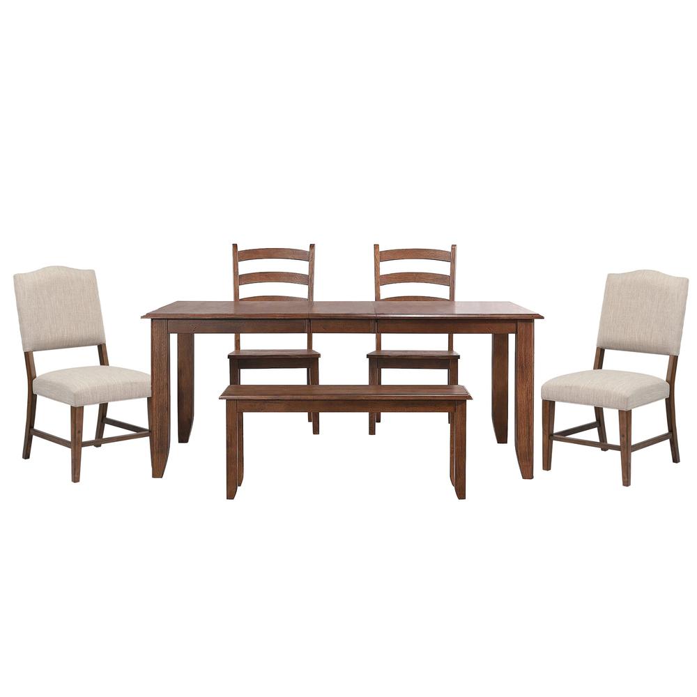 Simply Brook 6 Piece 72" Rectangular Extendable Table Dining Set with Bench. Picture 1