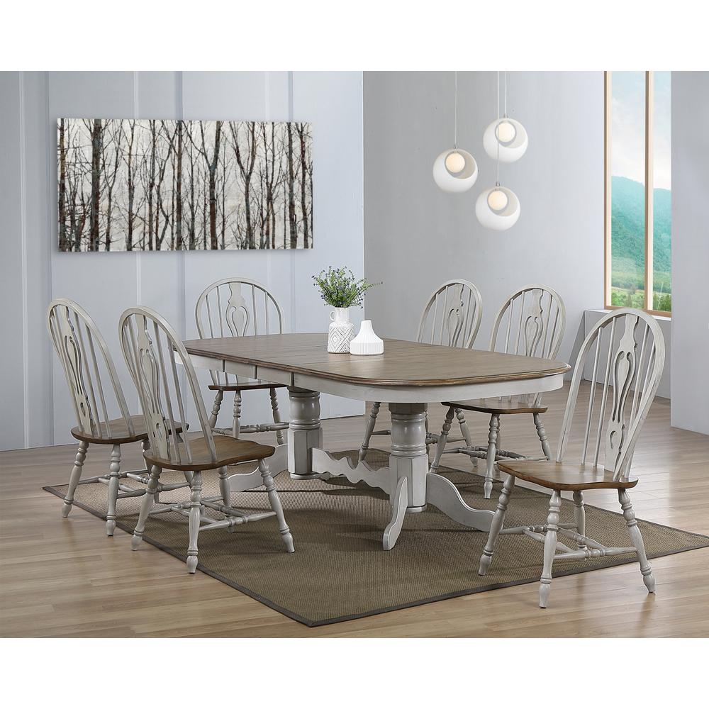 Country Grove 7 Piece 96" Oval Double Pedestal Extendable Dining Table Set. Picture 1