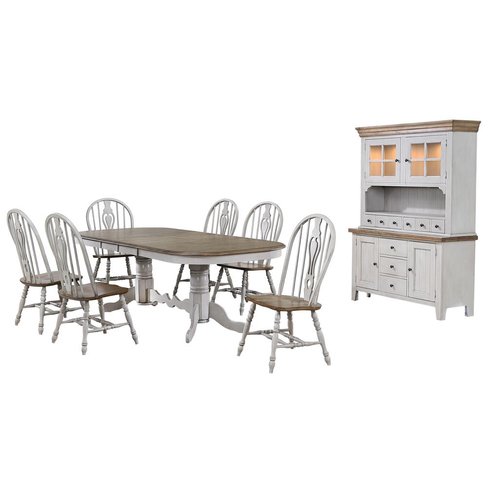 Country Grove 8 Piece 96" Oval Double Pedestal Extendable Dining Table Set. Picture 5