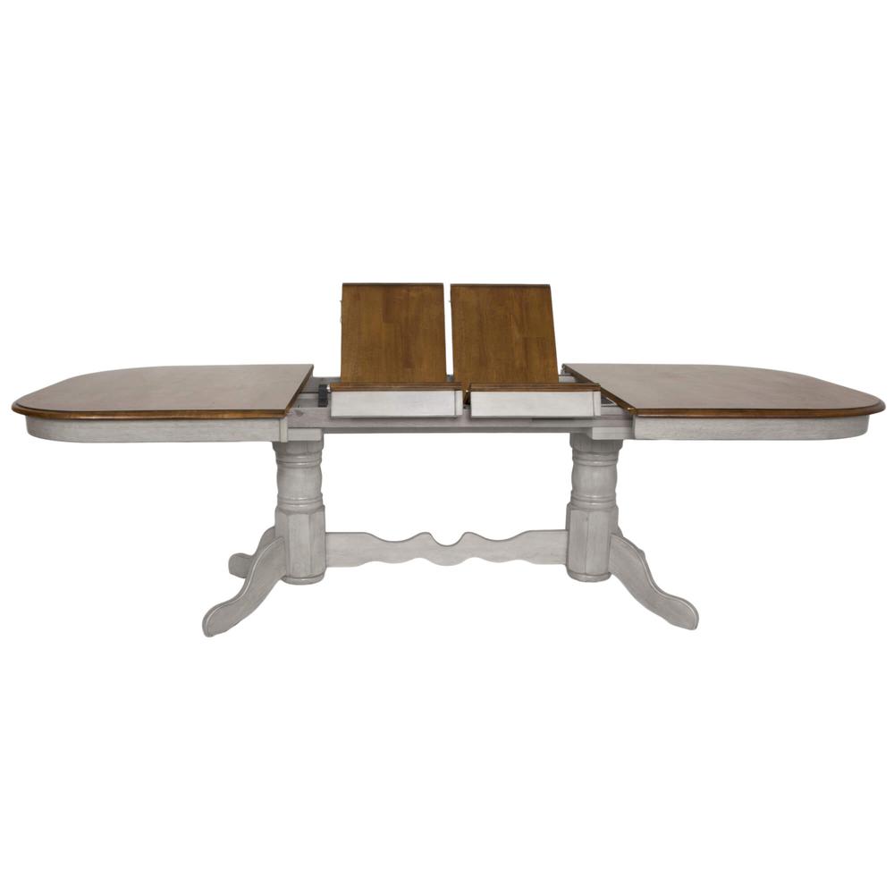 Country Grove 8 Piece 96" Oval Double Pedestal Extendable Dining Table Set. Picture 2