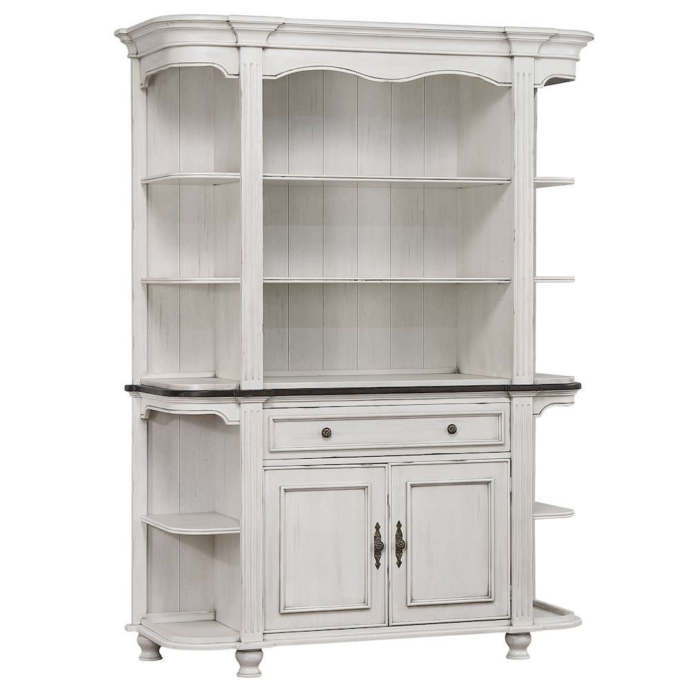 French Chic China Cabinet | Open Storage Display Shelves, Drawer and Doors. Picture 1