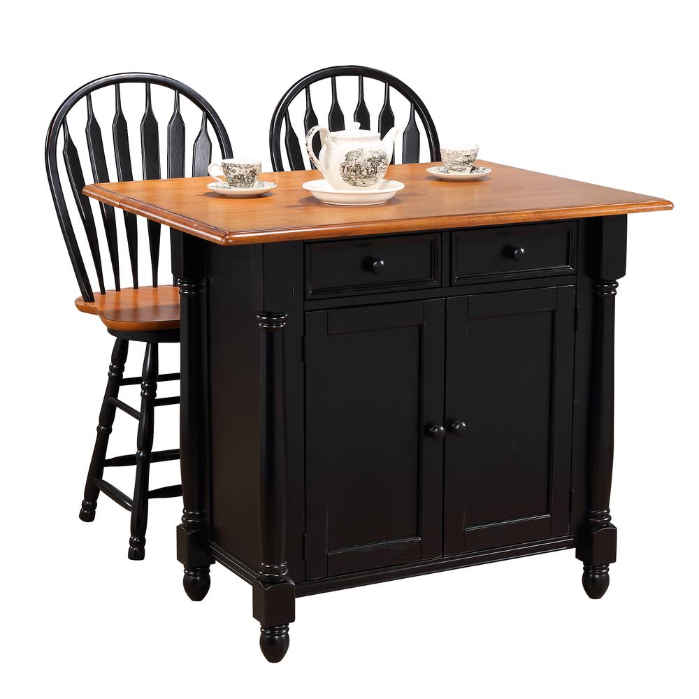 Antique Black Expandable Kitchen Island with 2 Swivel Stools. Picture 5