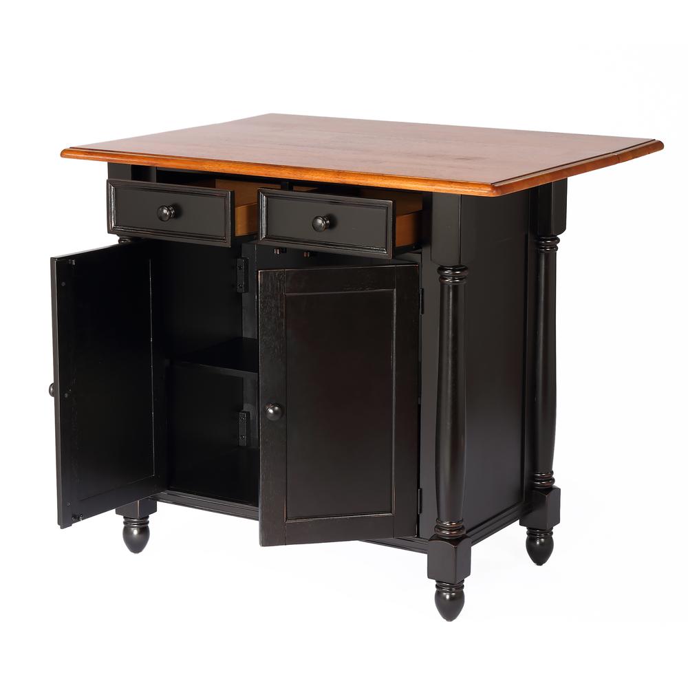 Antique Black Expandable Kitchen Island with 2 Swivel Stools. Picture 3
