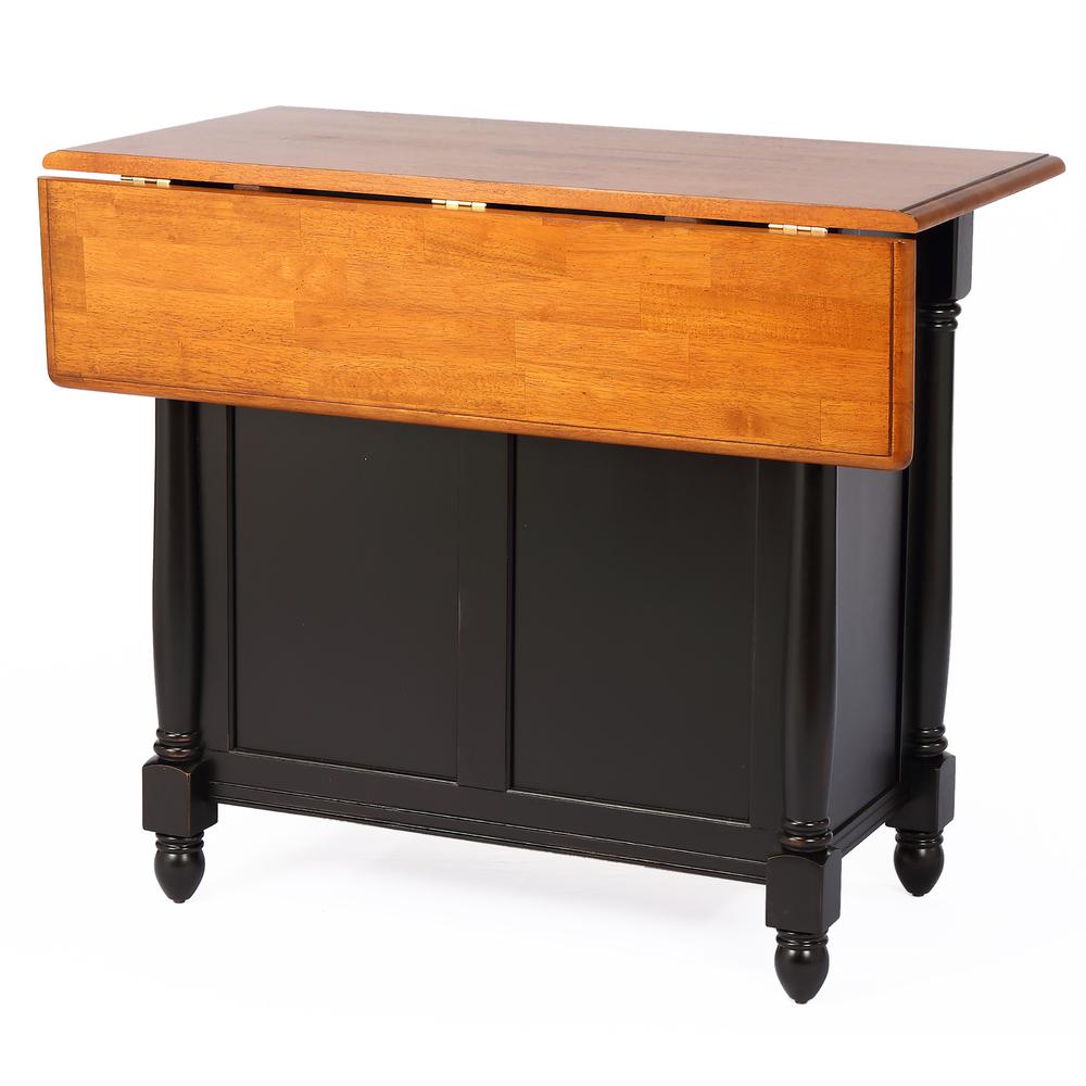 Antique Black Expandable Kitchen Island with 2 Swivel Stools. Picture 4