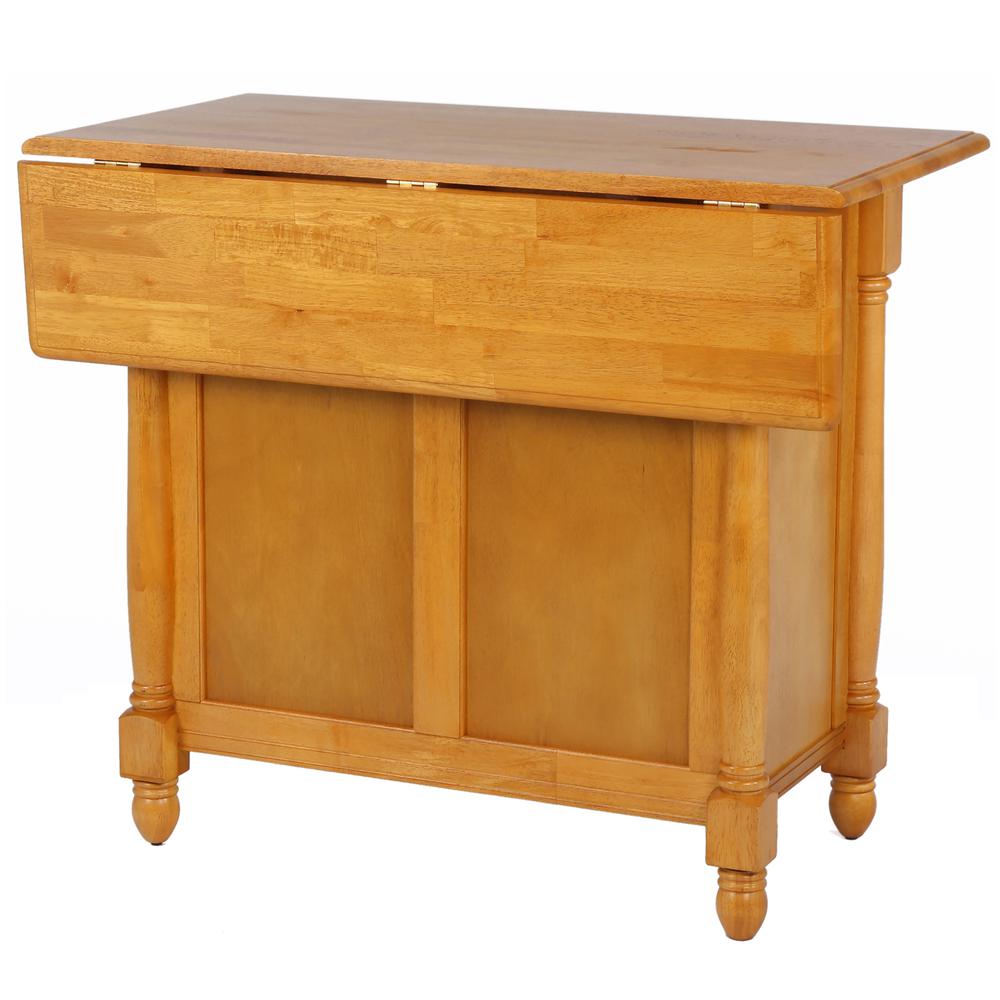 Light Oak Expandable Drop Leaf Kitchen Island with 2 Swivel Stools. Picture 4