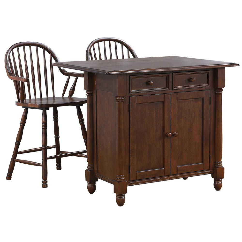 Drop Leaf Kitchen Island with Counter Height Stools with Arms. Picture 4