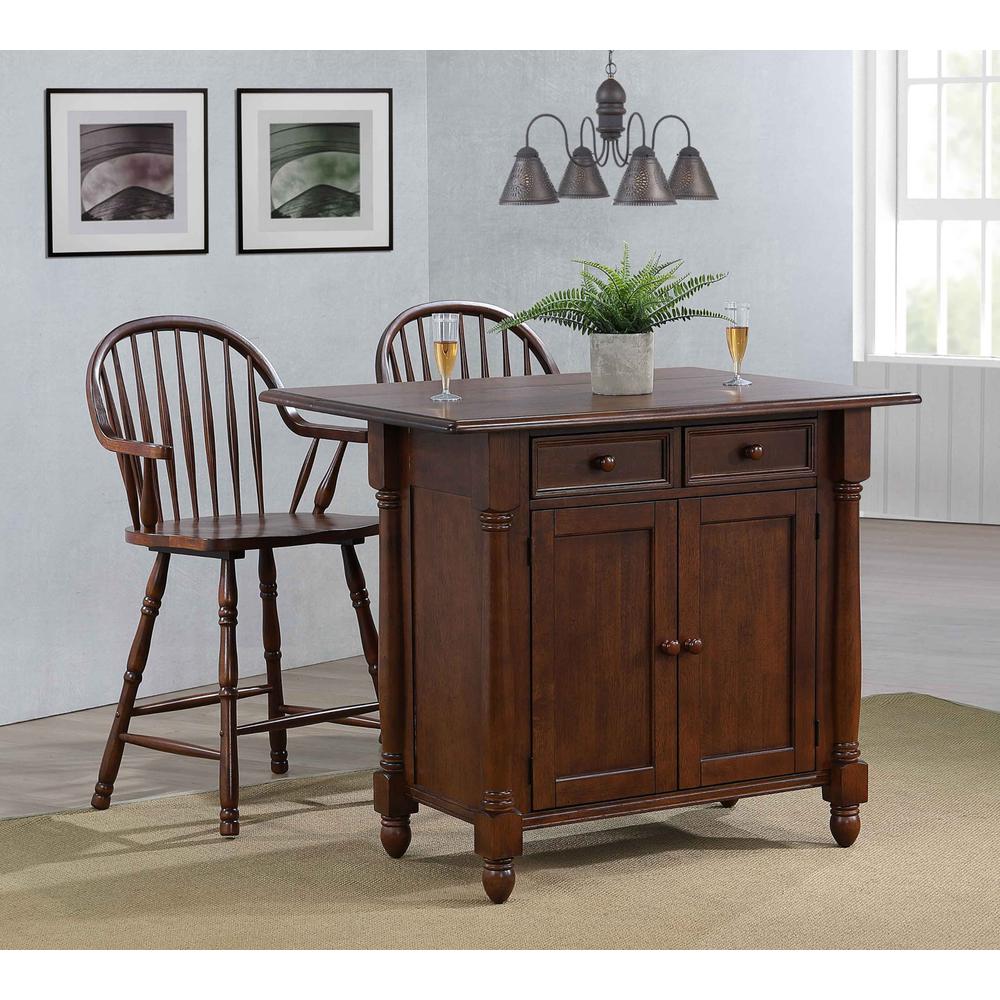 Drop Leaf Kitchen Island with Counter Height Stools with Arms. Picture 1