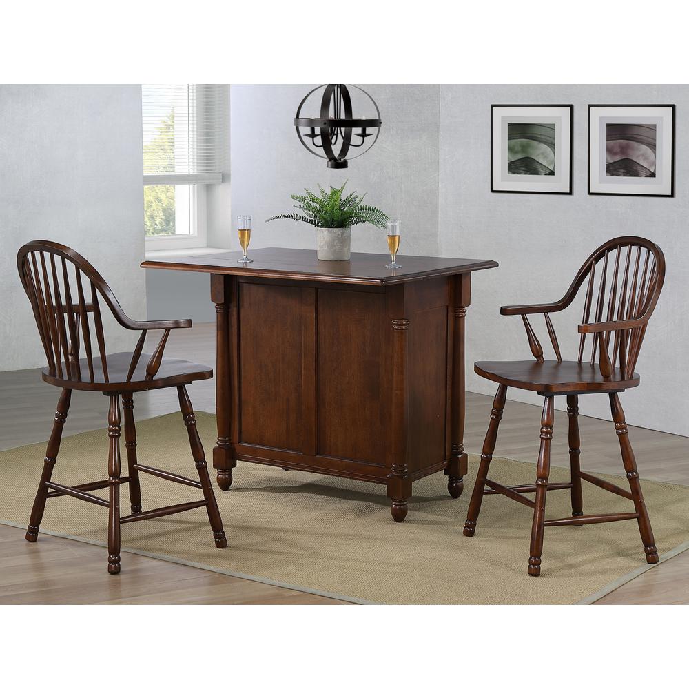 Drop Leaf Kitchen Island with Counter Height Stools with Arms. Picture 2