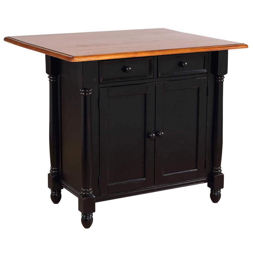 Antique Black Expandable Kitchen Island with Cherry Drop Leaf Top. Picture 4