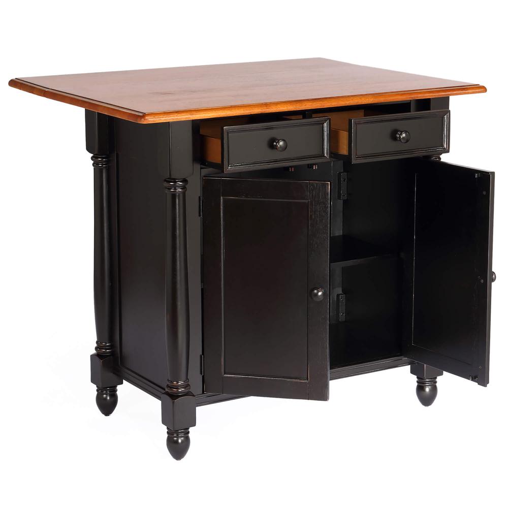 Antique Black Expandable Kitchen Island with Cherry Drop Leaf Top. Picture 3