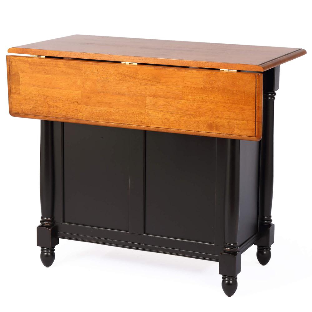 Antique Black Expandable Kitchen Island with Cherry Drop Leaf Top. Picture 1