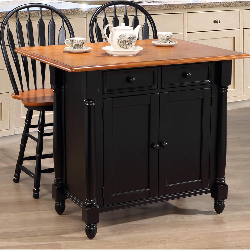 Antique Black Expandable Kitchen Island with Cherry Drop Leaf Top. Picture 2