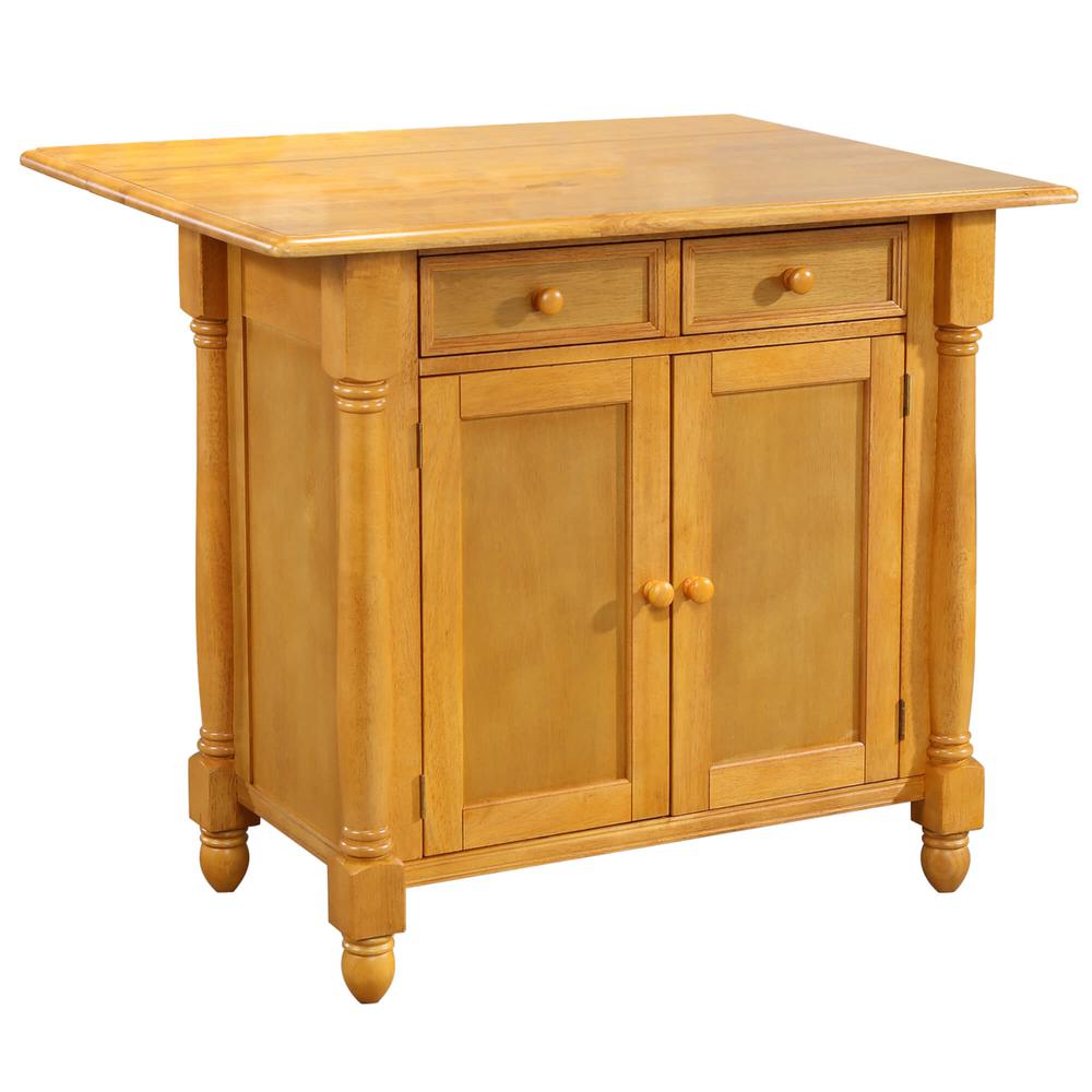 Light Oak Extendable Kitchen Island with Drop Leaf Top. Picture 6