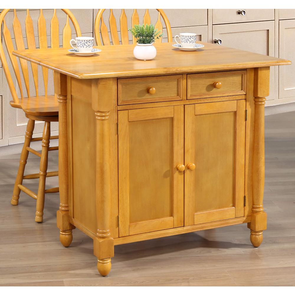 Light Oak Extendable Kitchen Island with Drop Leaf Top. Picture 4
