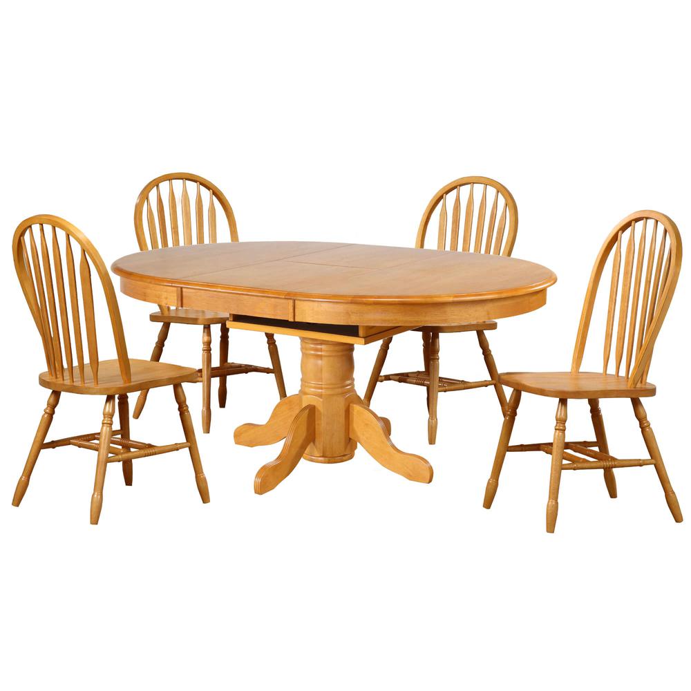 Oak Selections 5 Piece 66" Oval Extendable Pedestal Dining Set. Picture 3