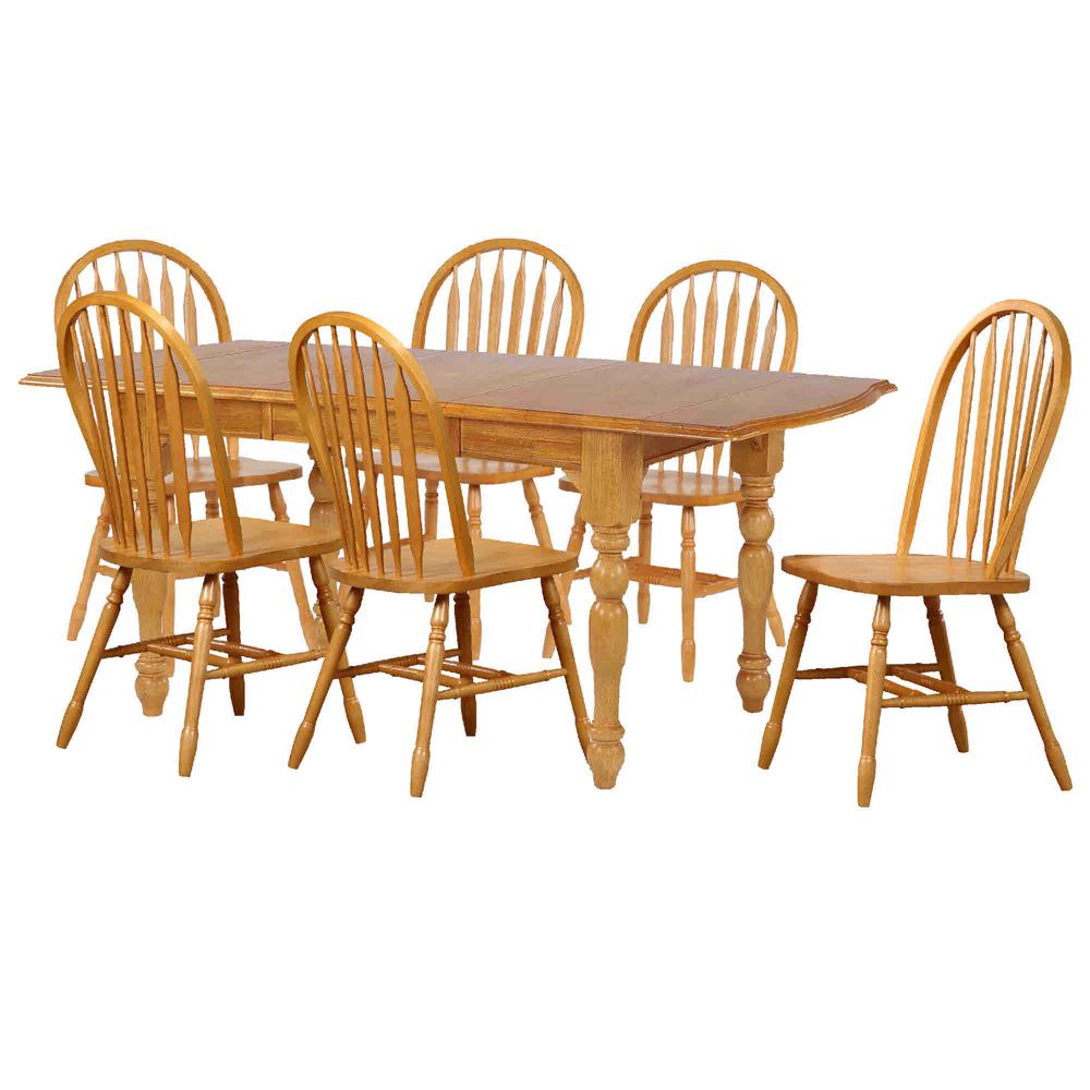 Oak Selections 7 Piece 72" Rectangular Drop Leaf Extendable Dining Set. Picture 1