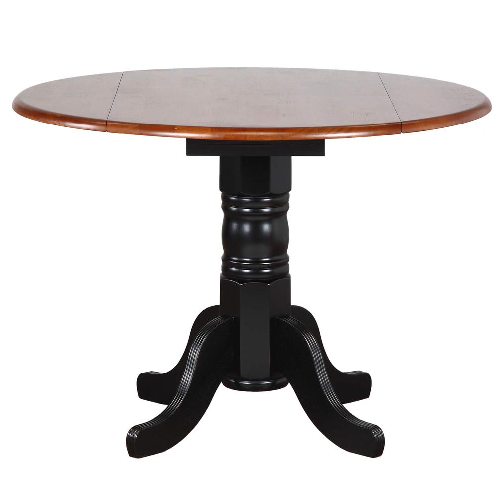 Black Cherry Selections 42" Round Extendable Drop Leaf Dining Table. Picture 1