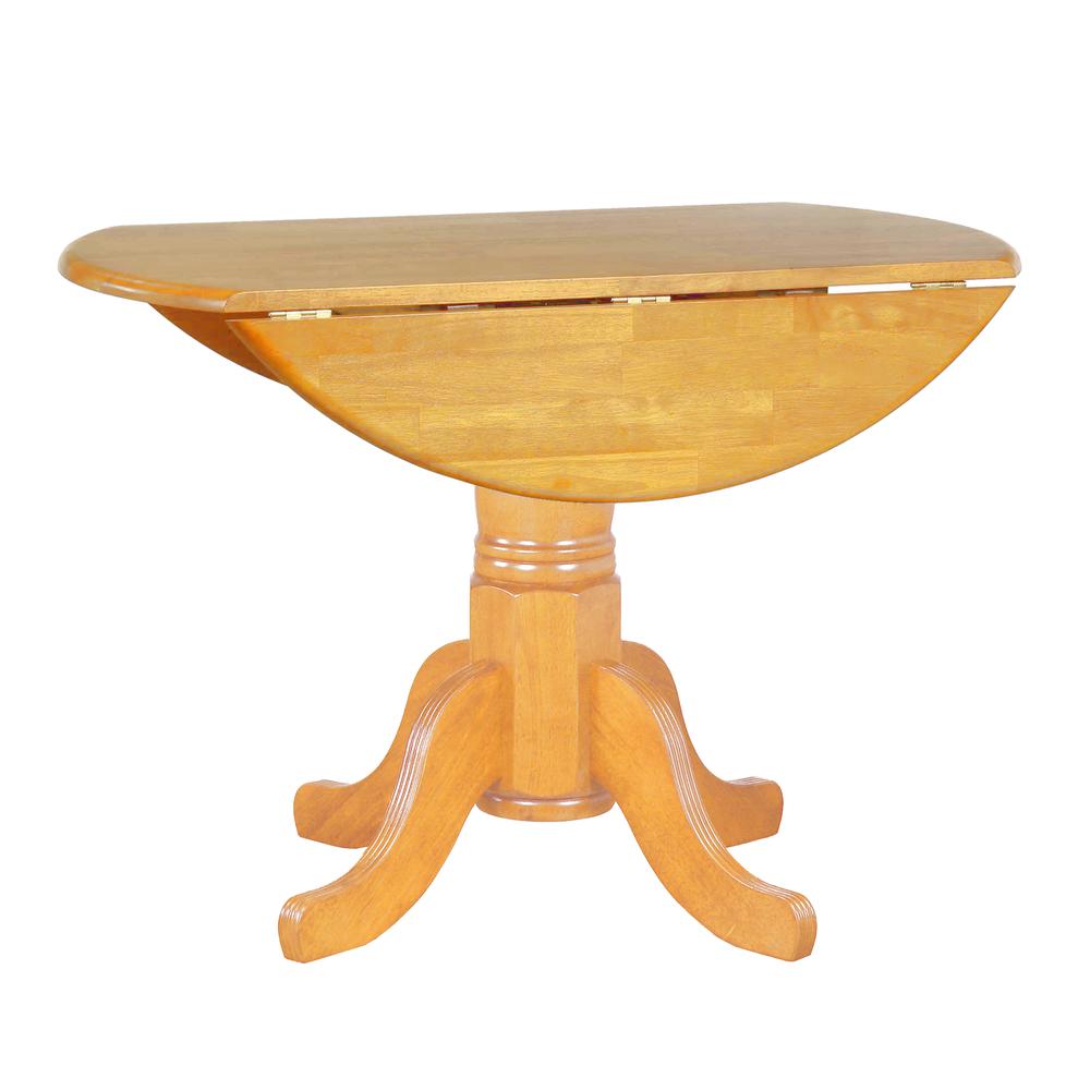 Oak Selections 42" Round Extendable Drop Leaf Dining Table. Picture 1