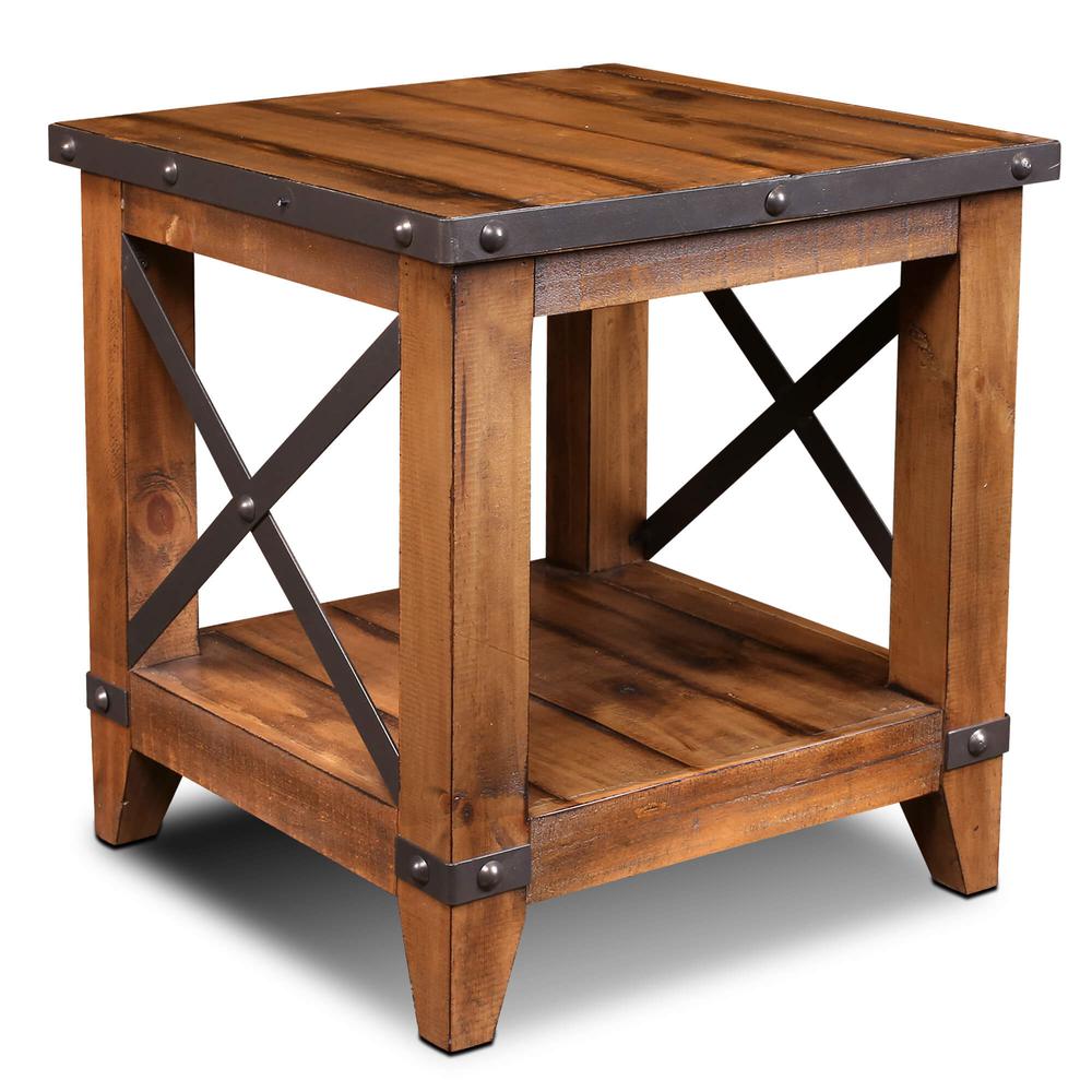 Rustic City End Table with Shelf. Picture 1