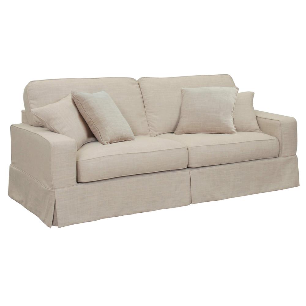 Americana Box Cushion Track Arm Slipcovered Sofa. Picture 1