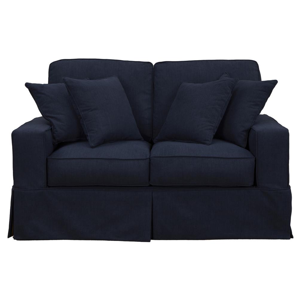 Americana Box Cushion Track Arm Slipcovered Loveseat. Picture 6