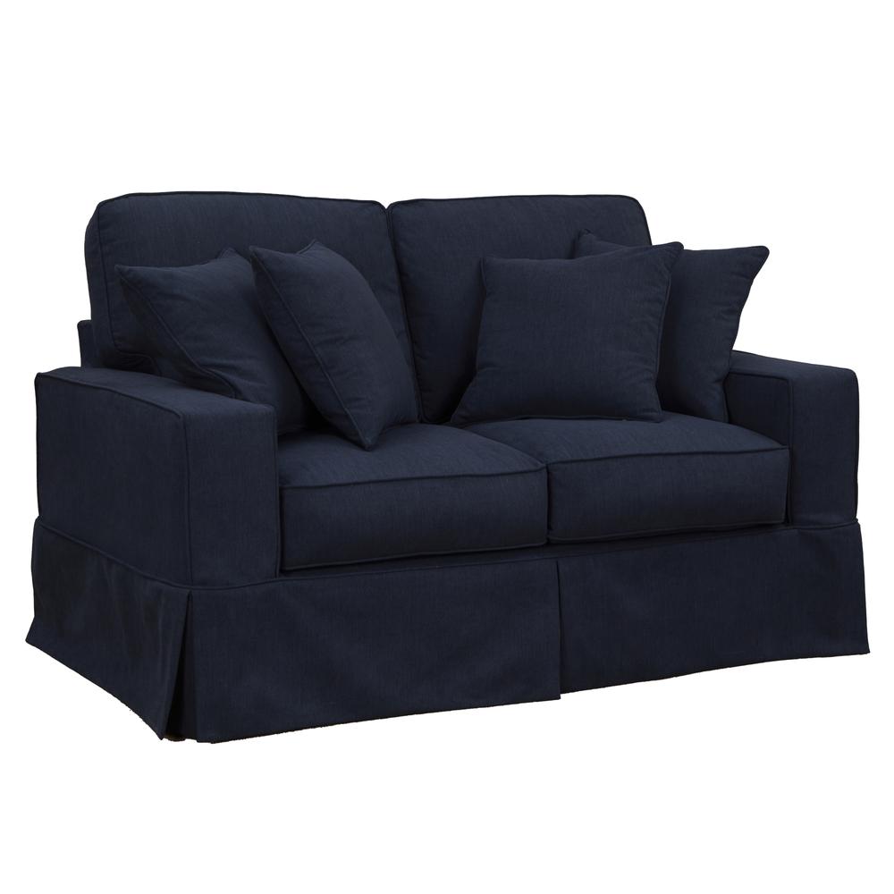 Americana Box Cushion Track Arm Slipcovered Loveseat. Picture 1