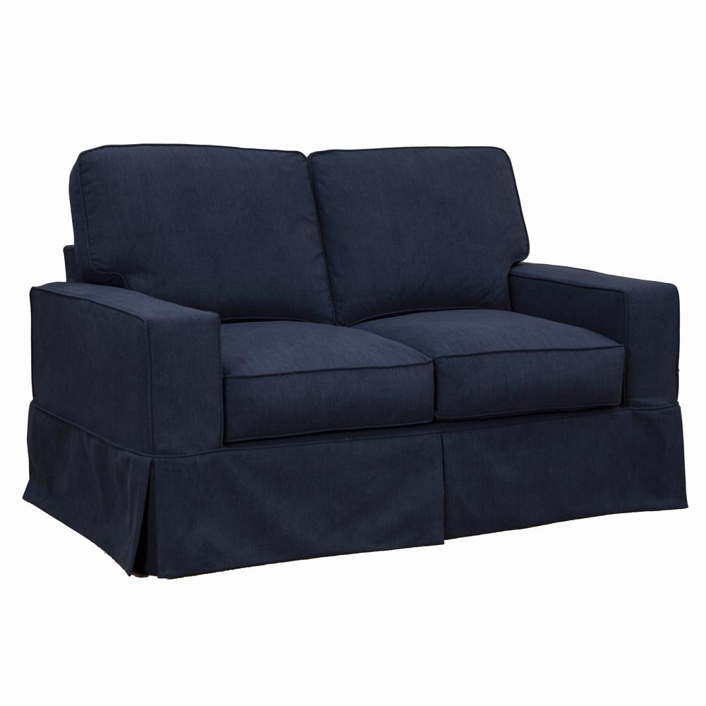 Americana Box Cushion Track Arm Slipcovered Loveseat. Picture 2