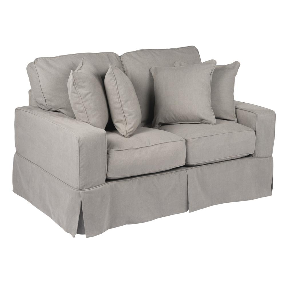 Americana Box Cushion Track Arm Slipcovered Loveseat. Picture 1