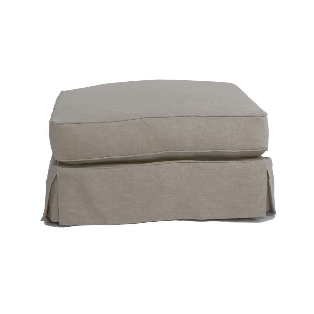 Americana Box Cushion Track Arm Slipcovered Chair and Ottoman in Light Gray. Picture 4