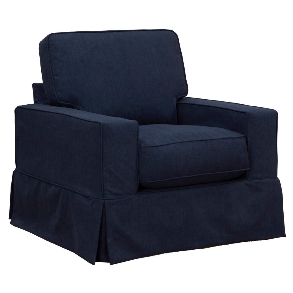 Americana Box Cushion Track Arm Slipcovered Chair and Ottoman Set. Picture 4