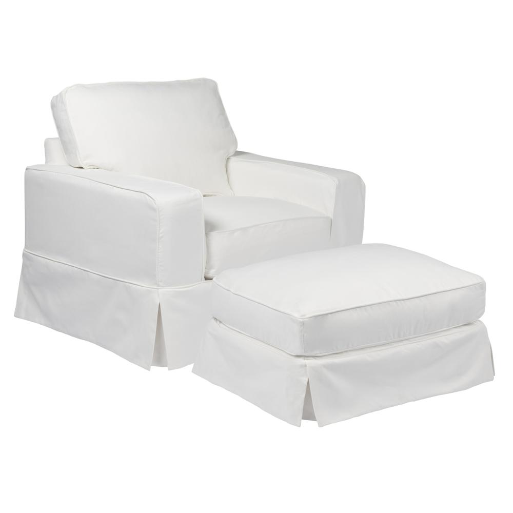 Americana Box Cushion Track Arm Slipcovered Chair and Ottoman Set. Picture 3