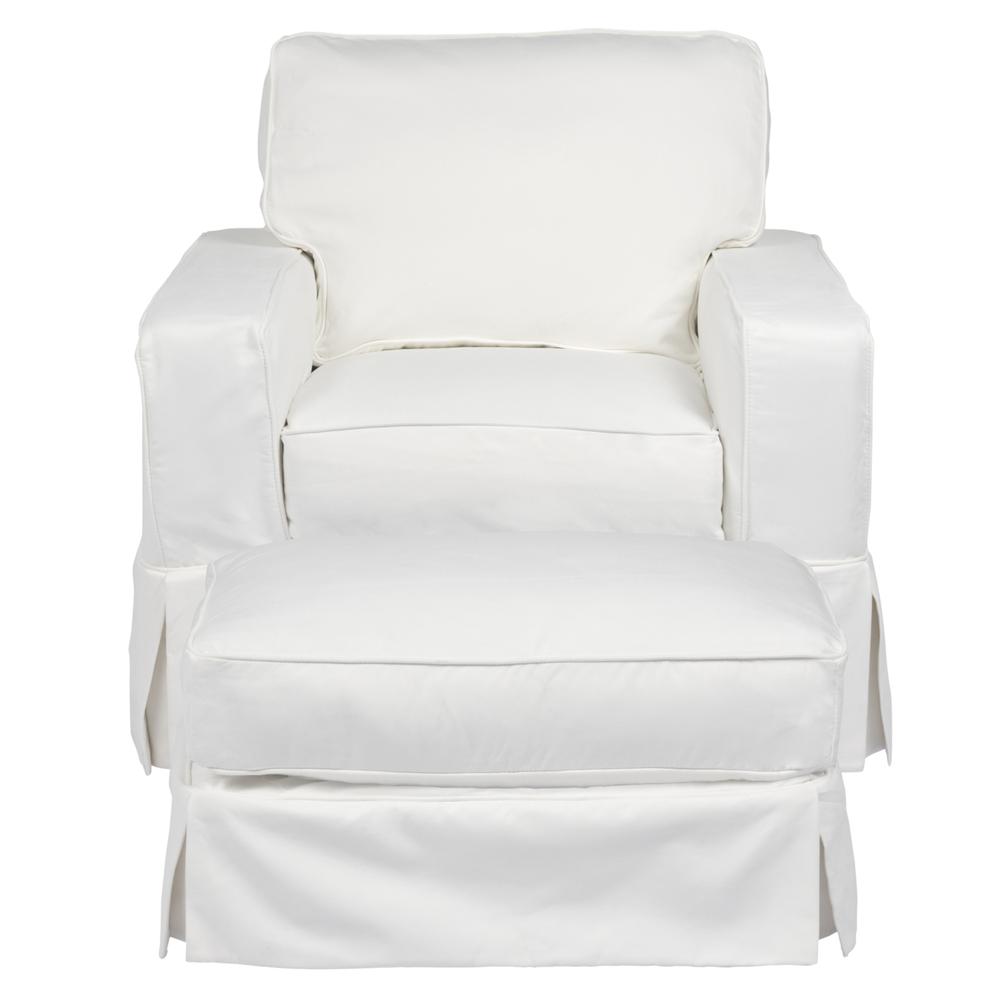 Americana Box Cushion Track Arm Slipcovered Chair and Ottoman Set. Picture 1