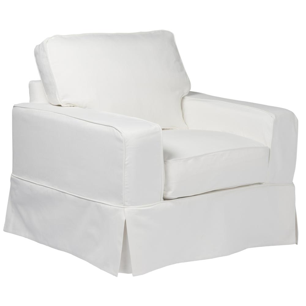 Americana Box Cushion Track Arm Slipcovered Chair and Ottoman Set. Picture 2