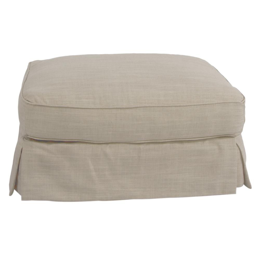 Americana Box Cushion Slipcovered Ottoman. Picture 1