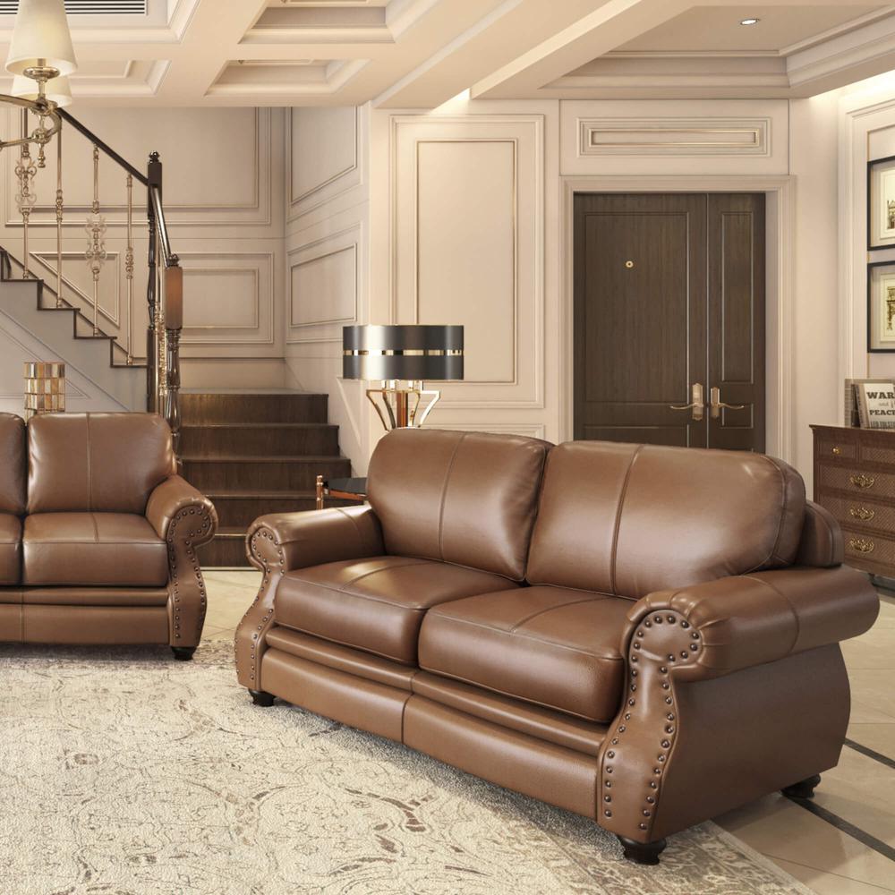 Charleston 63" Wide Top Grain Leather Loveseat. Picture 2
