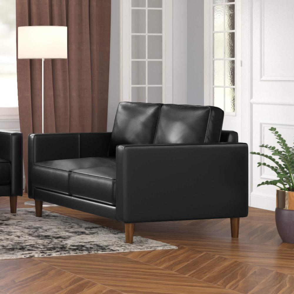 Prelude 55" Wide Black Top Grain Leather Loveseat. Picture 1