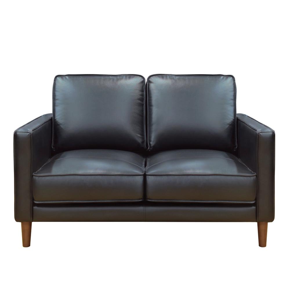 Prelude 55" Wide Black Top Grain Leather Loveseat. Picture 2