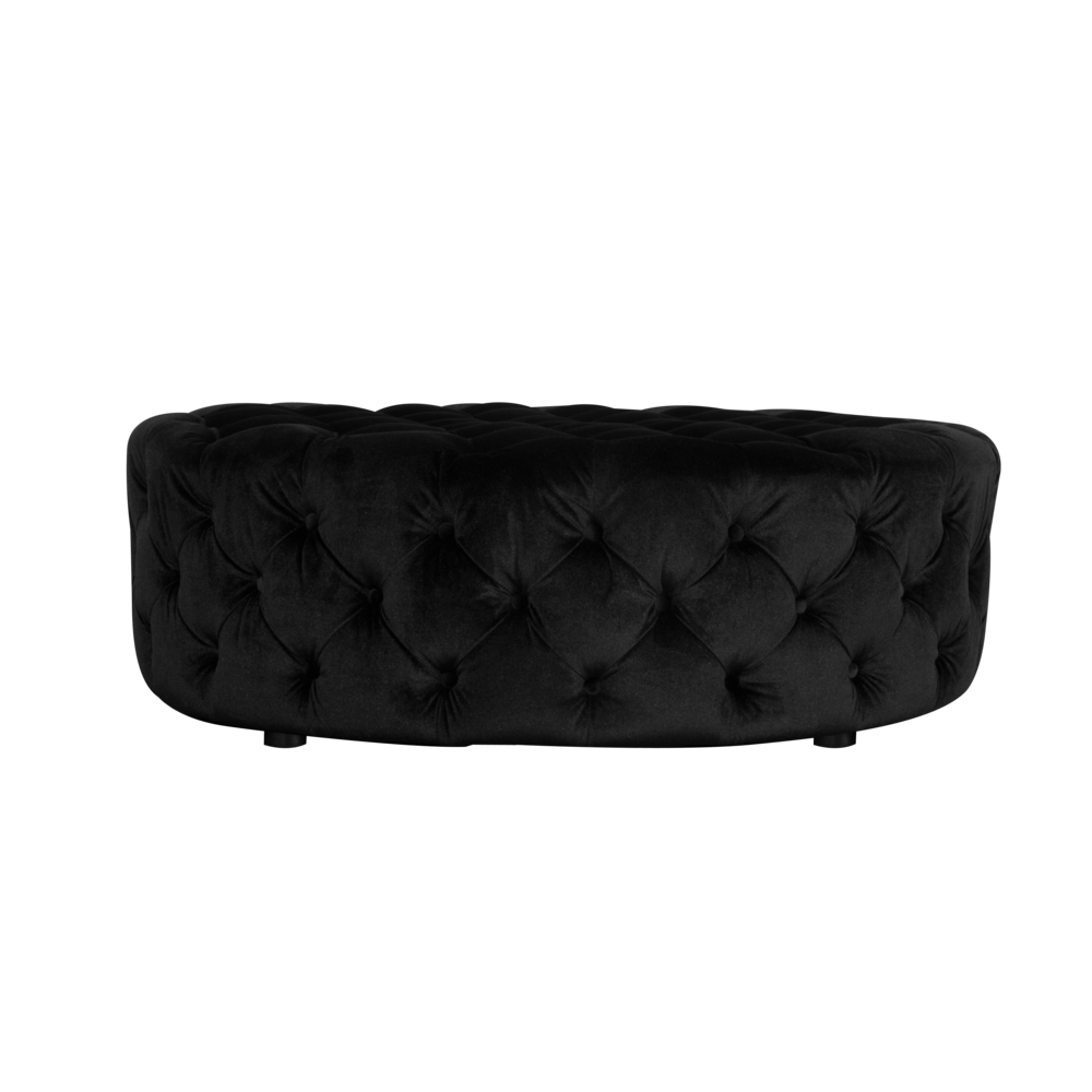 Jasper Round Ottoman In Black Velvet. Picture 1