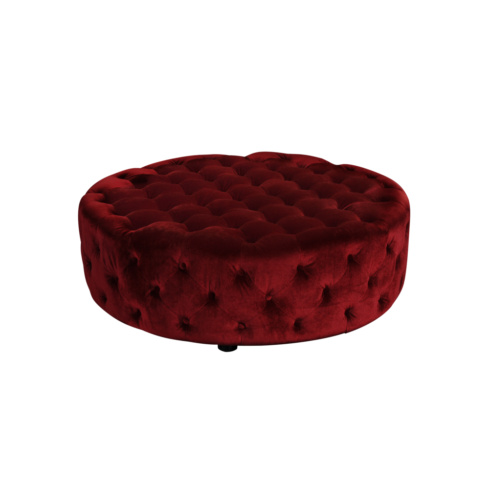 Jasper Round Ottoman In Burgundy Velvet. Picture 1