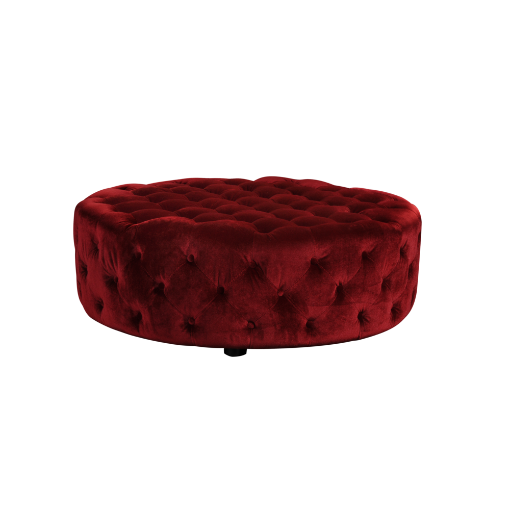 Jasper Round Ottoman In Burgundy Velvet. Picture 2