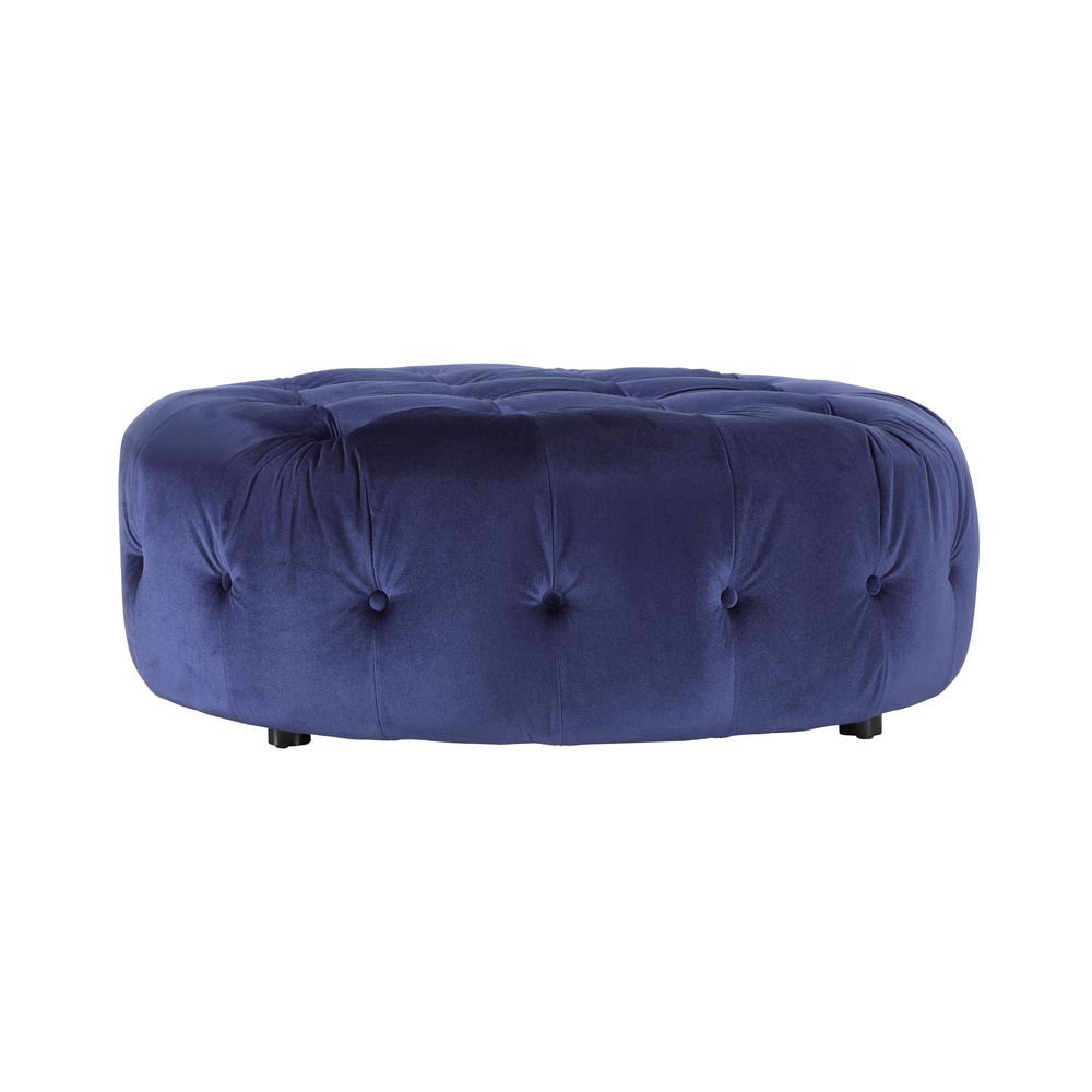 Jasper Small Round Ottoman In Navy Velvet. Picture 2